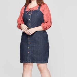 NWOT  Sleeveless Square Neck Apron Denim Dress